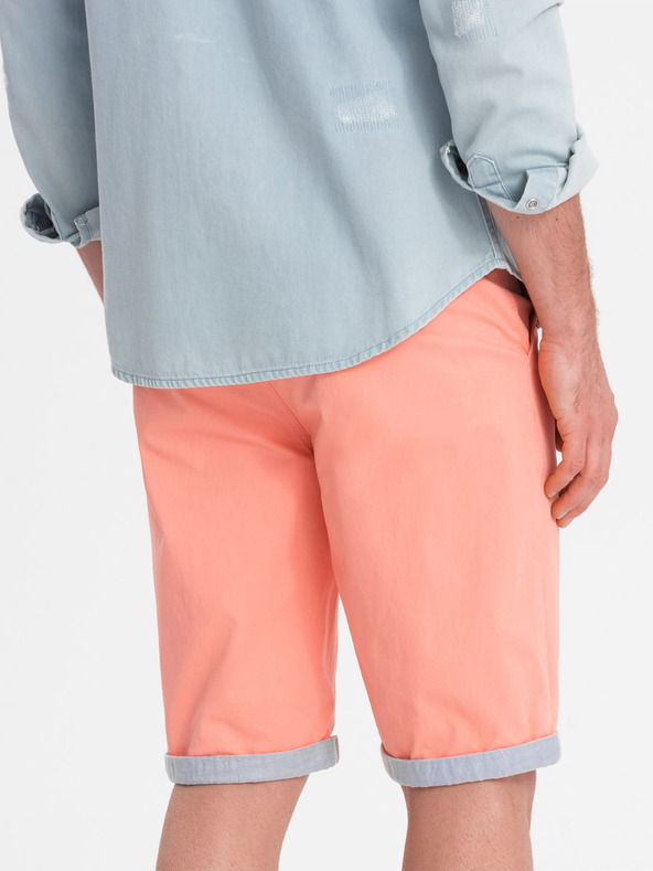 Ombre Clothing Κοραλλί ανδρικό σορτσάκι chino με τζιν στρίφωμα Ombre Clothing