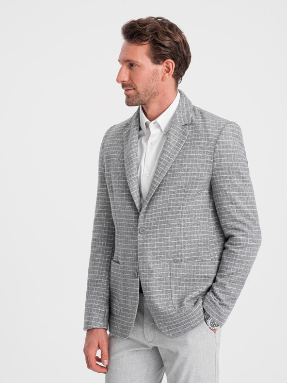 Ombre Clothing Ανδρικό γκρι καρό σακάκι με μάλλινο μείγμα Ombre Clothing