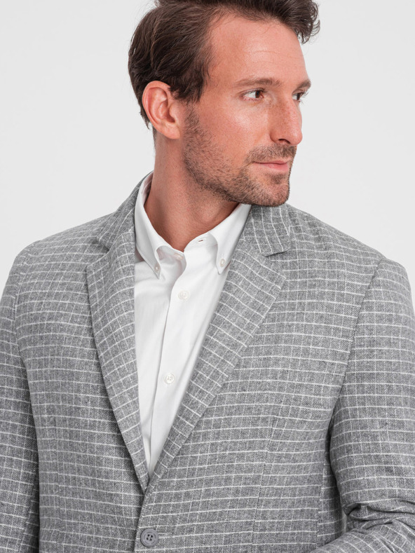 Ombre Clothing Ανδρικό γκρι καρό σακάκι με μάλλινο μείγμα Ombre Clothing