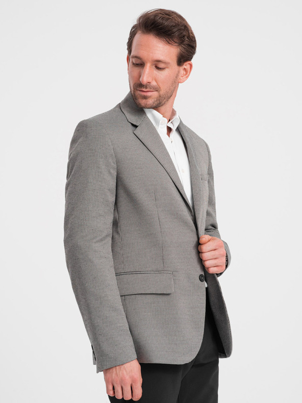 Ombre Clothing Γκρι ανδρικό σακάκι με λεπτό καρό Ombre Clothing