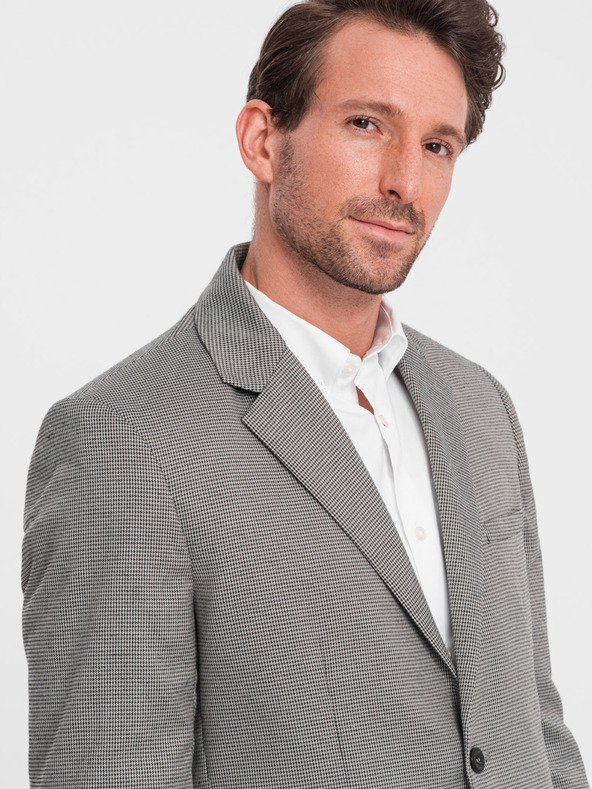 Ombre Clothing Γκρι ανδρικό σακάκι με λεπτό καρό Ombre Clothing