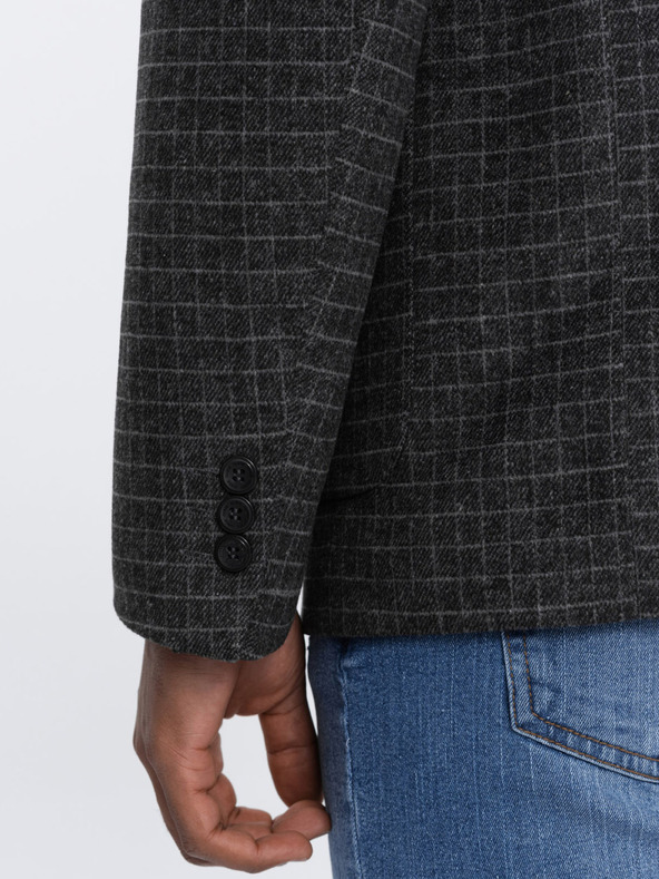 Ombre Clothing Σκούρο γκρι ανδρικό καρό σακάκι με μείγμα μαλλιού Ombre Clothing