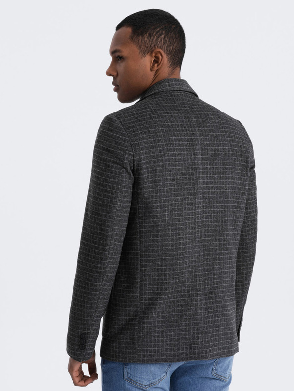 Ombre Clothing Σκούρο γκρι ανδρικό καρό σακάκι με μείγμα μαλλιού Ombre Clothing