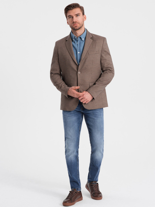 Ombre Clothing Καφέ ανδρικό μπλέιζερ με ωραίο καρό Ombre Clothing