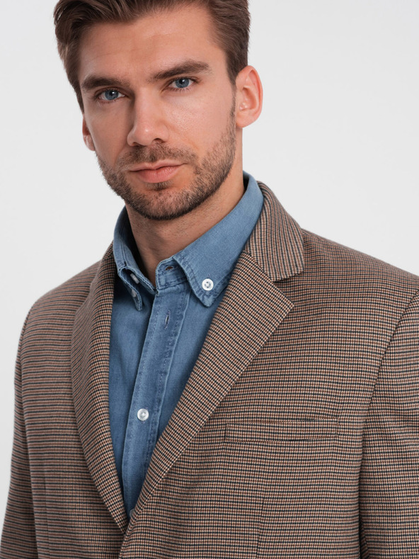 Ombre Clothing Καφέ ανδρικό μπλέιζερ με ωραίο καρό Ombre Clothing