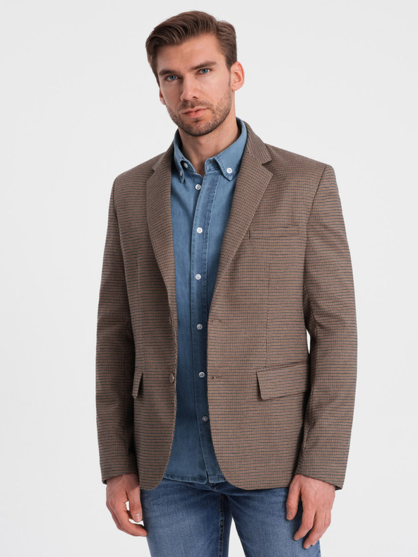 Ombre Clothing Καφέ ανδρικό μπλέιζερ με ωραίο καρό Ombre Clothing