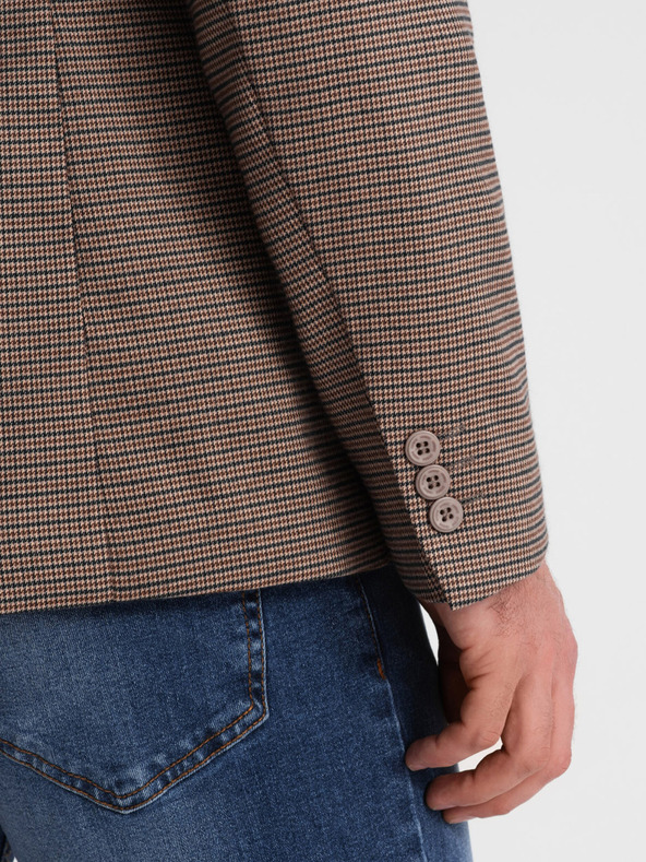 Ombre Clothing Καφέ ανδρικό μπλέιζερ με ωραίο καρό Ombre Clothing