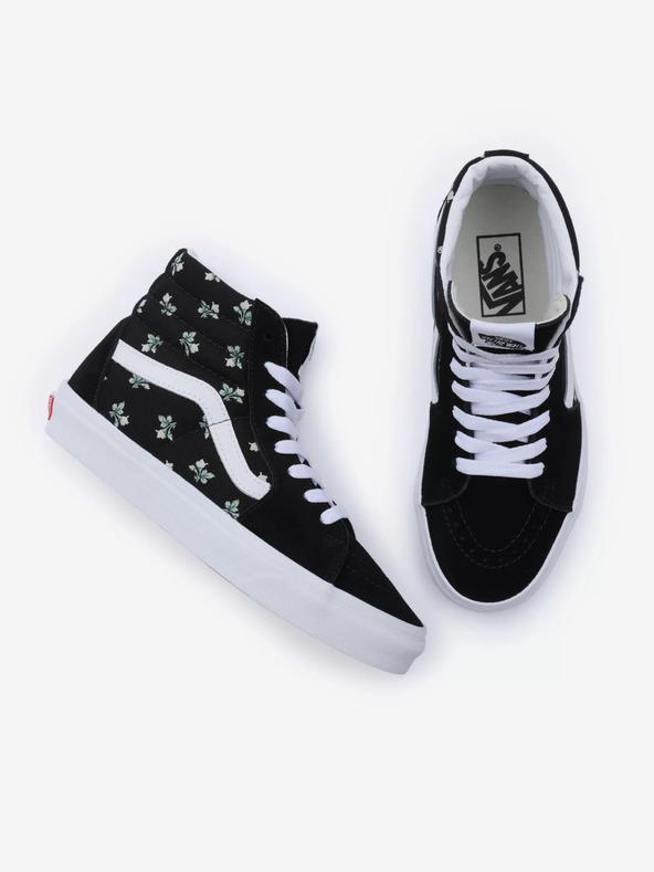 Vans Μαύρα γυναικεία floral αθλητικά παπούτσια αστραγάλου με σουέτ λεπτομέρειες VANS SK8-Hi