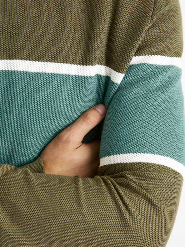 Celio Χακί ανδρικό ριγέ πουλόβερ Celio