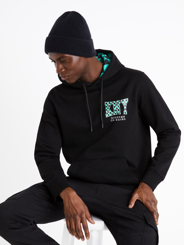 Celio Μαύρο ανδρικό τυπωμένο φούτερ Celio Demon Slayer