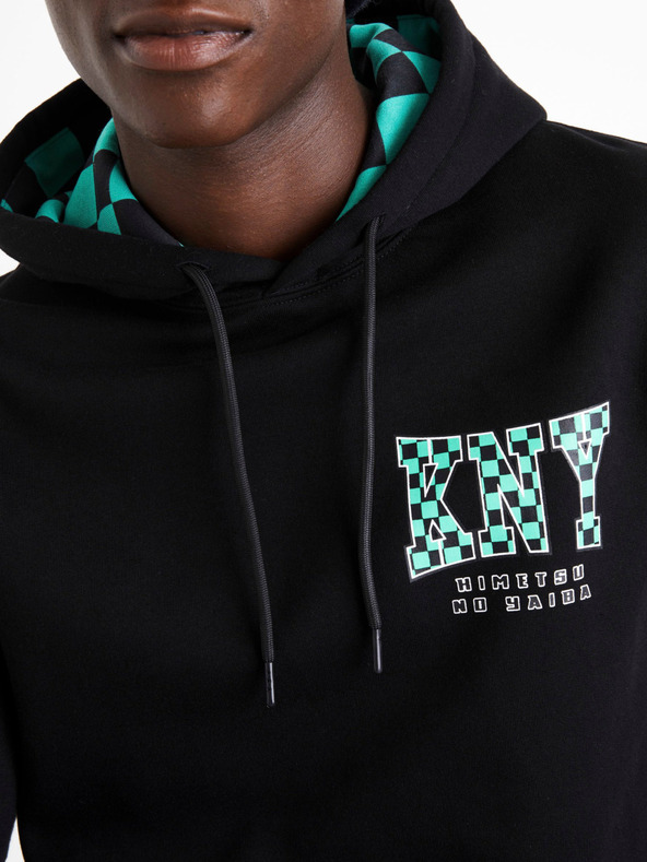 Celio Μαύρο ανδρικό τυπωμένο φούτερ Celio Demon Slayer