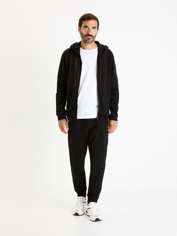 Celio Μαύρο ανδρικό φούτερ με κουκούλα και φερμουάρ Celio Fecoldyoke