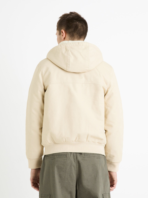 Celio Κρεμ ανδρικό σακάκι από ψεύτικη γούνα Celio Fuhoodie