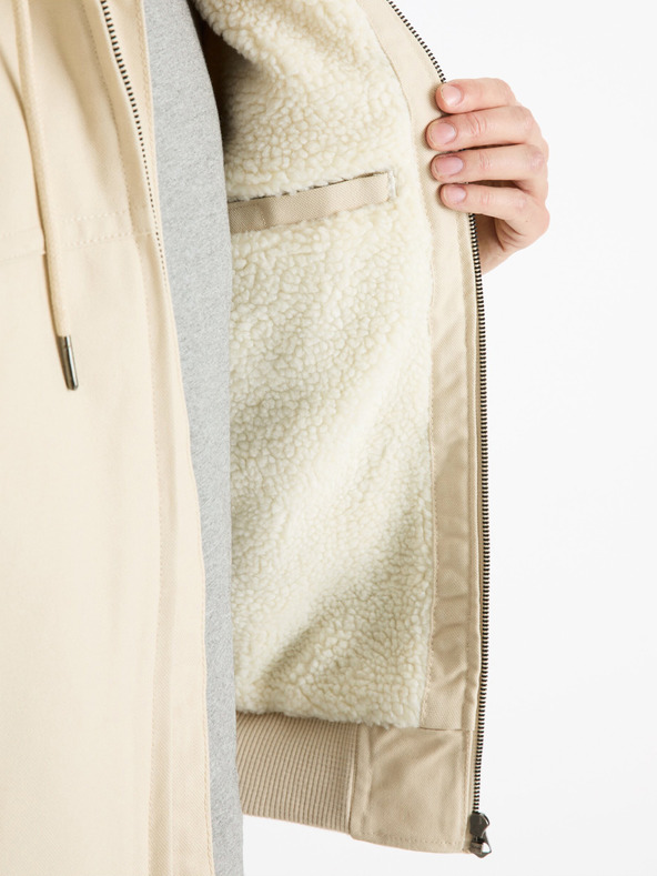 Celio Κρεμ ανδρικό σακάκι από ψεύτικη γούνα Celio Fuhoodie