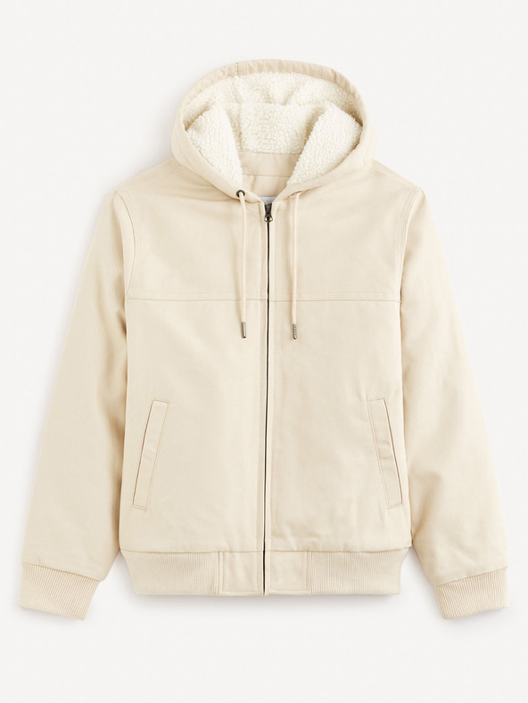 Celio Κρεμ ανδρικό σακάκι από ψεύτικη γούνα Celio Fuhoodie