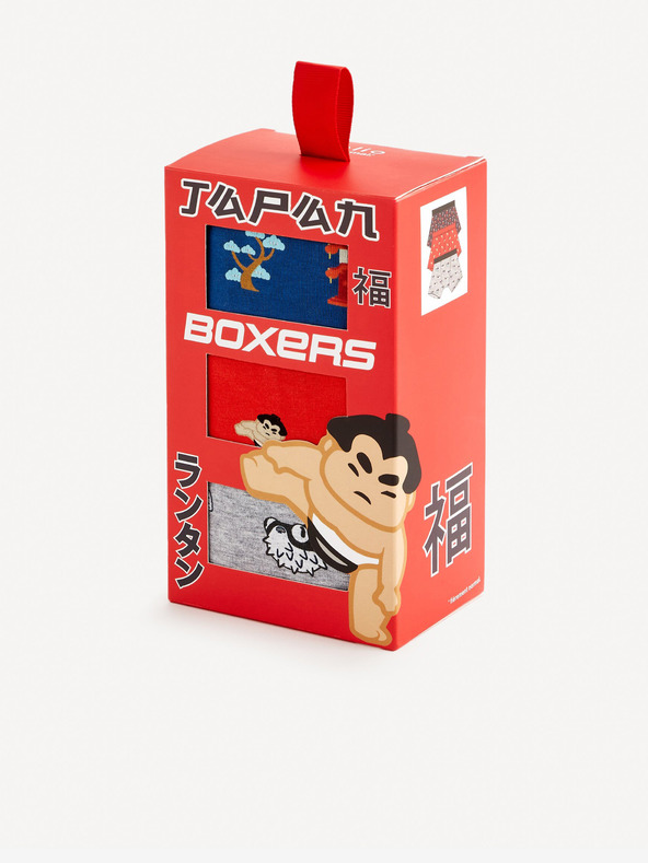 Celio Σετ τριών ανδρικών σορτς μπόξερ σε γκρι, μπλε και κόκκινο Celio