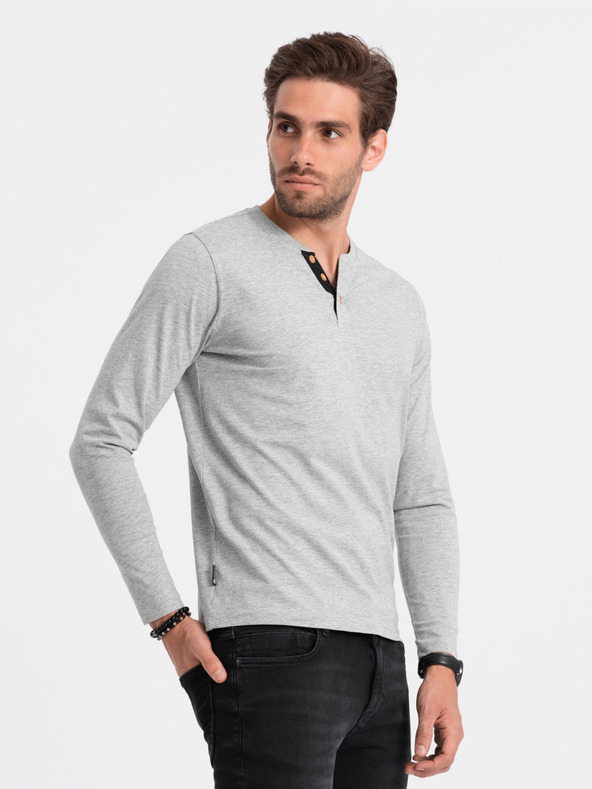 Ombre Clothing Γκρι ανδρικό πουκάμισο με κουμπιά Ombre Clothing HENLEY