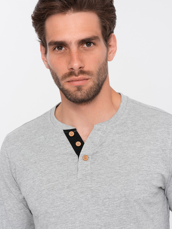 Ombre Clothing Γκρι ανδρικό πουκάμισο με κουμπιά Ombre Clothing HENLEY