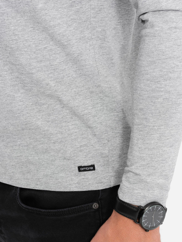 Ombre Clothing Γκρι ανδρικό πουκάμισο με κουμπιά Ombre Clothing HENLEY