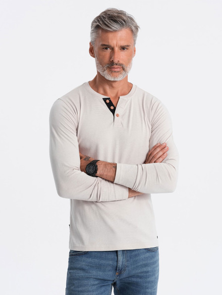 Ombre Clothing Ανοιχτό γκρι ανδρικό πουκάμισο με κουμπιά Ombre Clothing HENLEY