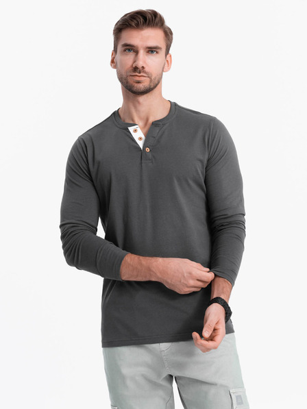 Ombre Clothing Σκούρο γκρι ανδρικό πουκάμισο με κουμπιά Ombre Clothing HENLEY