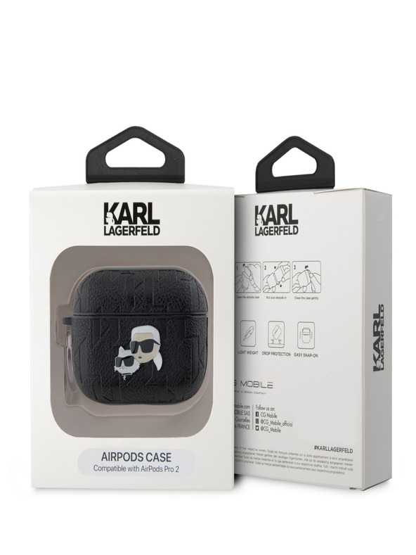 Karl Lagerfeld Θήκη Karl Lagerfeld PU Embossed Karl and Choupette Heads για AirPods Pro 2 Μαύρο