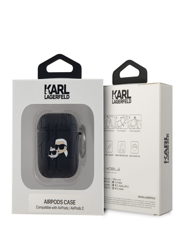 Karl Lagerfeld Θήκη Karl Lagerfeld PU με ανάγλυφα κεφάλια Karl και Choupette για AirPods 1/2 Μαύρο