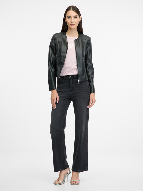 Orsay Μαύρο γυναικείο δερμάτινο μπουφάν ORSAY