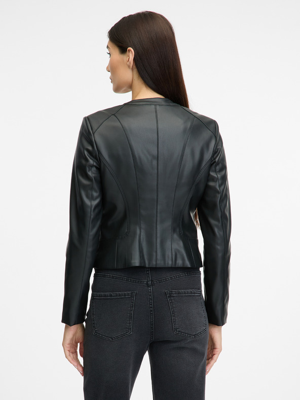 Orsay Μαύρο γυναικείο δερμάτινο μπουφάν ORSAY