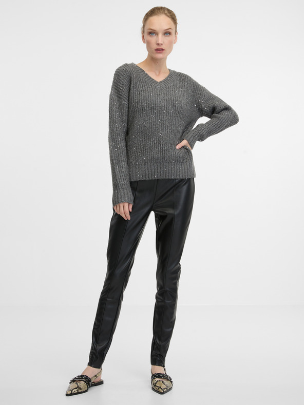 Orsay Μαύρο γυναικείο δερμάτινο παντελόνι ORSAY