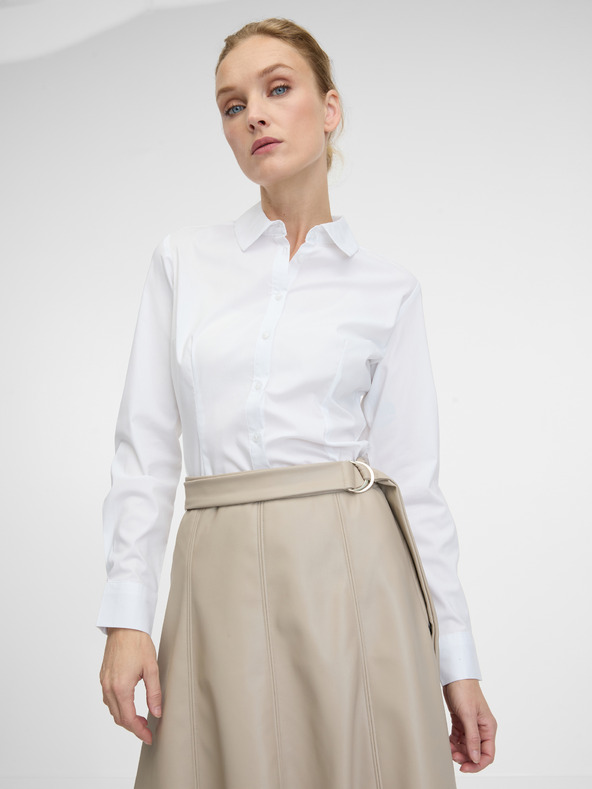 Orsay Μπεζ γυναικεία μίντι φούστα από δερματίνη ORSAY