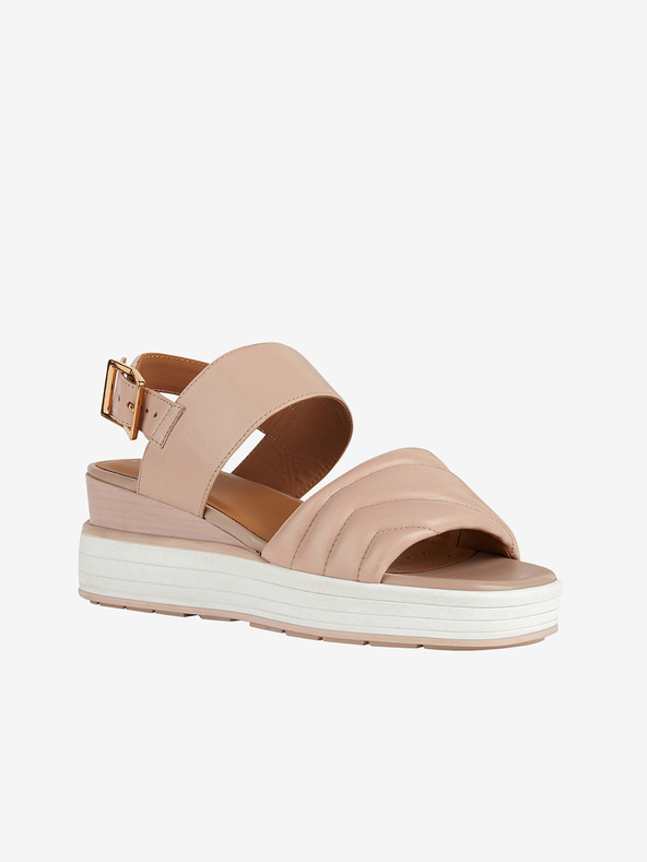 Geox Παλιά ροζ γυναικεία δερμάτινα σφηνοειδή σανδάλια Geox Rosita