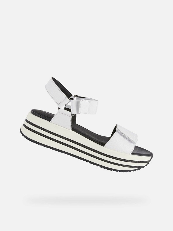 Geox Μαύρα-λευκά γυναικεία δερμάτινα σανδάλια με πλατφόρμα Geox Kency