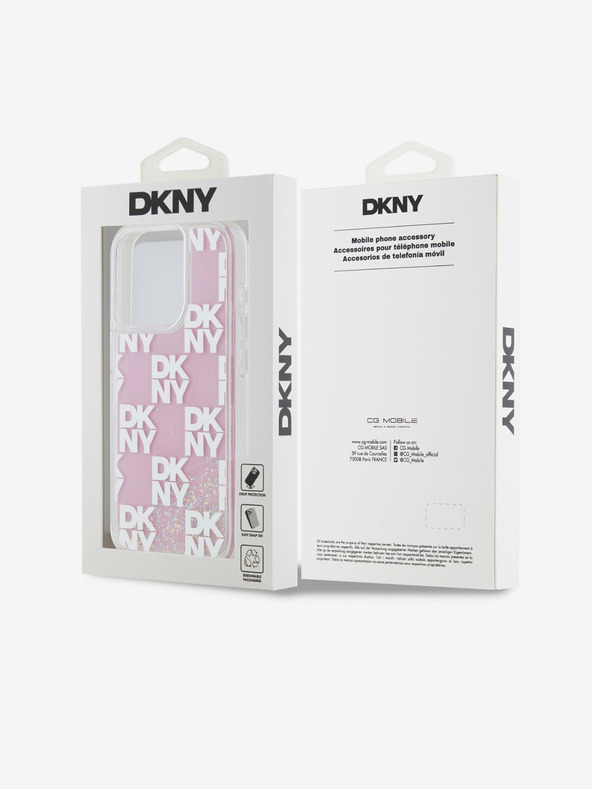 DKNY Κάλυμμα πλάτης μοτίβου με υγρά glitter για iPhone 15 Pro ροζ DKNY