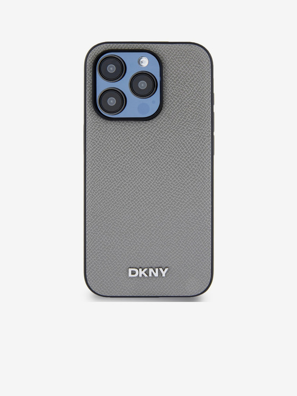 DKNY PU Leather Silver Metal Logo Magsafe Back Cover για iPhone 15 Pro Grey DKNY