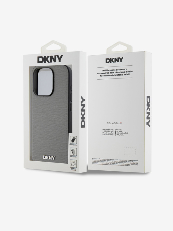 DKNY PU Leather Silver Metal Logo Magsafe Back Cover για iPhone 15 Pro Grey DKNY