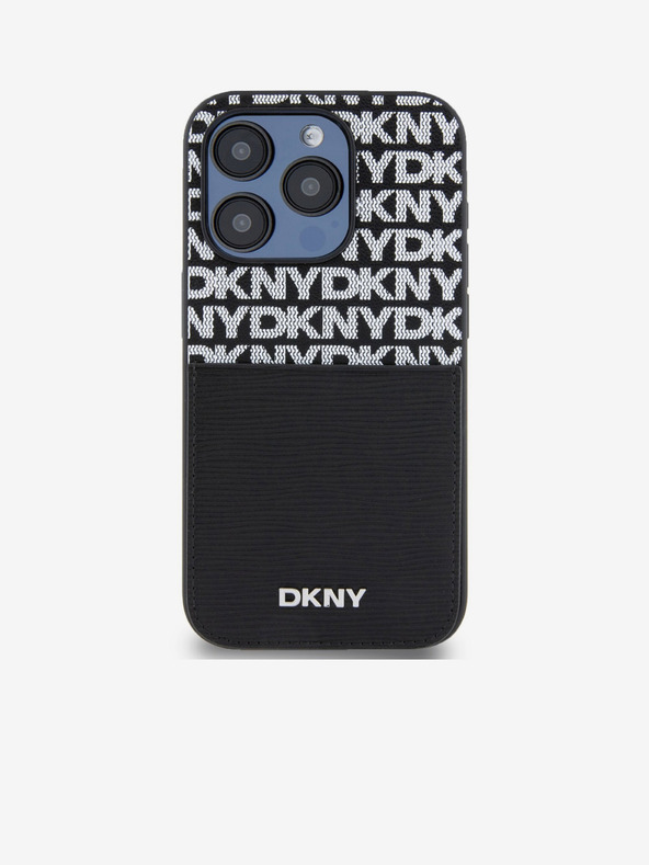 DKNY PU Leather Repeat Pattern Card Pocket Back Cover for iPhone 15 Pro Black DKNY