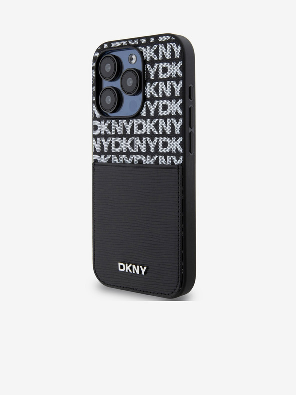 DKNY PU Leather Repeat Pattern Card Pocket Back Cover for iPhone 15 Pro Black DKNY