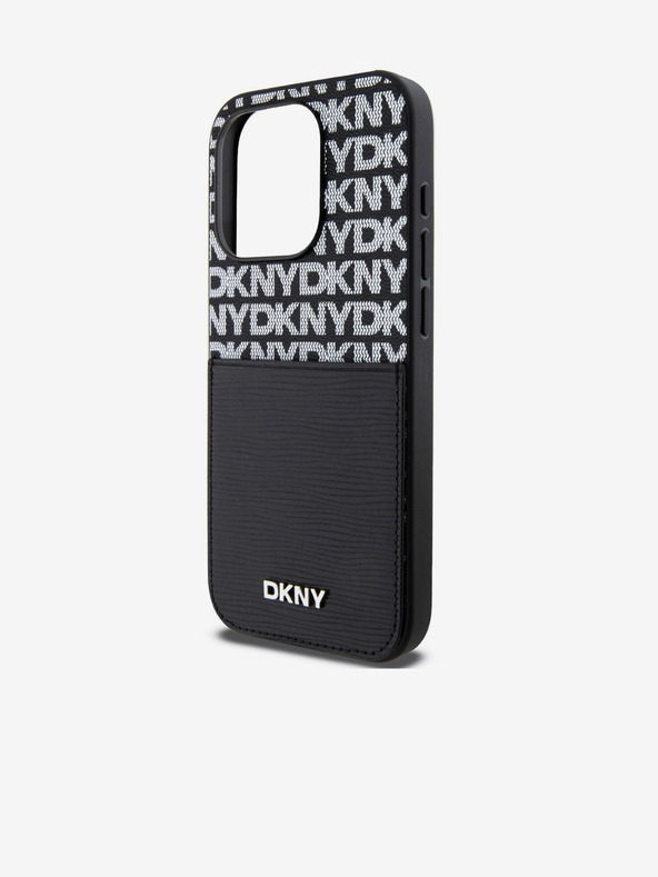 DKNY PU Leather Repeat Pattern Card Pocket Back Cover for iPhone 15 Pro Black DKNY