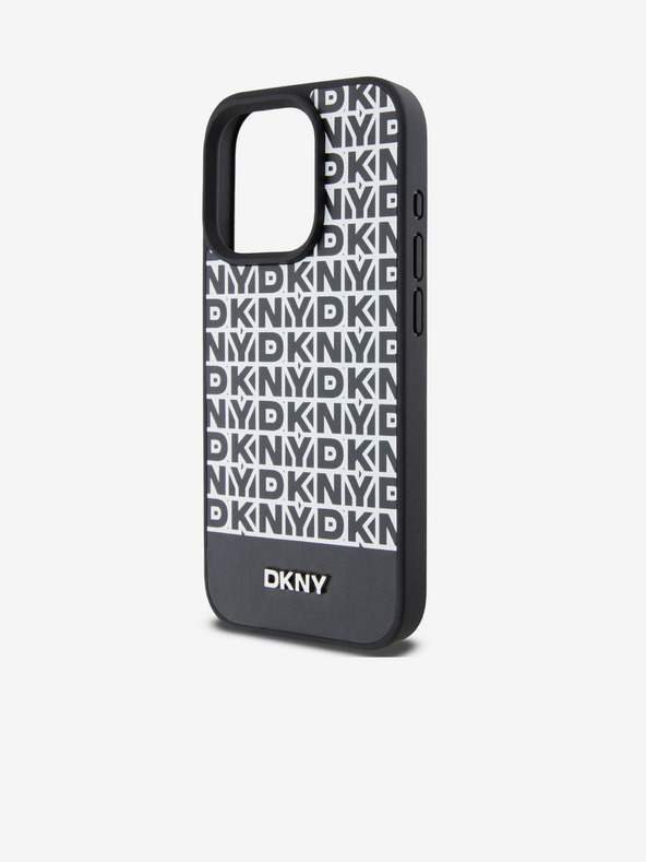 DKNY PU Leather Repeat Pattern Bottom Stripe MagSafe Back Cover for iPhone 15 Pro Black DKNY