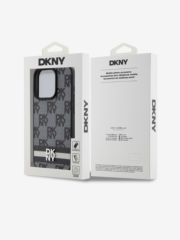 DKNY PU δερμάτινο κάλυμμα πλάτης με καρό μοτίβο και ρίγες για iPhone 14 Pro Max Μαύρο DKNY