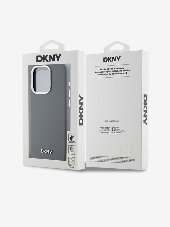 DKNY Υγρή σιλικόνη ασημένιο μεταλλικό λογότυπο Magsafe πίσω κάλυμμα για iPhone 15 Pro γκρι DKNY