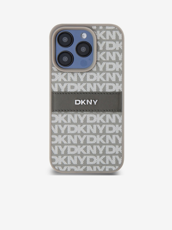 DKNY PU Leather Repeat Pattern Tonal Stripe Back Cover για iPhone 15 Pro Beige DKNY