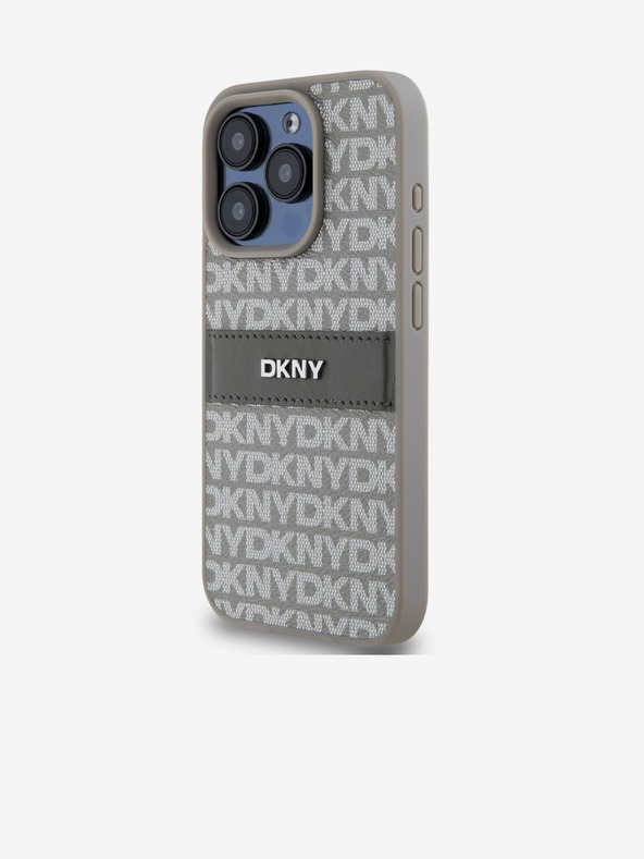 DKNY PU Leather Repeat Pattern Tonal Stripe Back Cover για iPhone 15 Pro Beige DKNY
