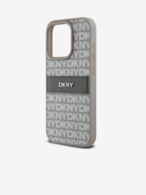 DKNY PU Leather Repeat Pattern Tonal Stripe Back Cover για iPhone 15 Pro Beige DKNY