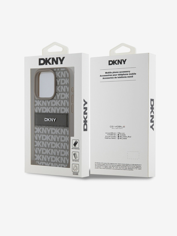 DKNY PU Leather Repeat Pattern Tonal Stripe Back Cover για iPhone 15 Pro Beige DKNY