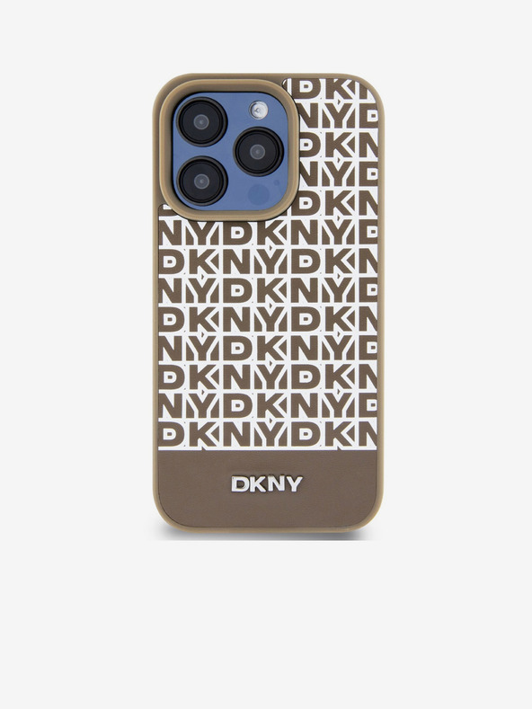 DKNY PU Leather Repeat Pattern Bottom Stripe MagSafe Back Cover για iPhone 14 Pro Brown DKNY
