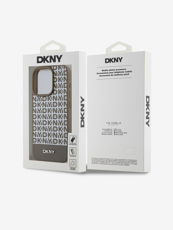 DKNY PU Leather Repeat Pattern Bottom Stripe MagSafe Back Cover για iPhone 14 Pro Brown DKNY