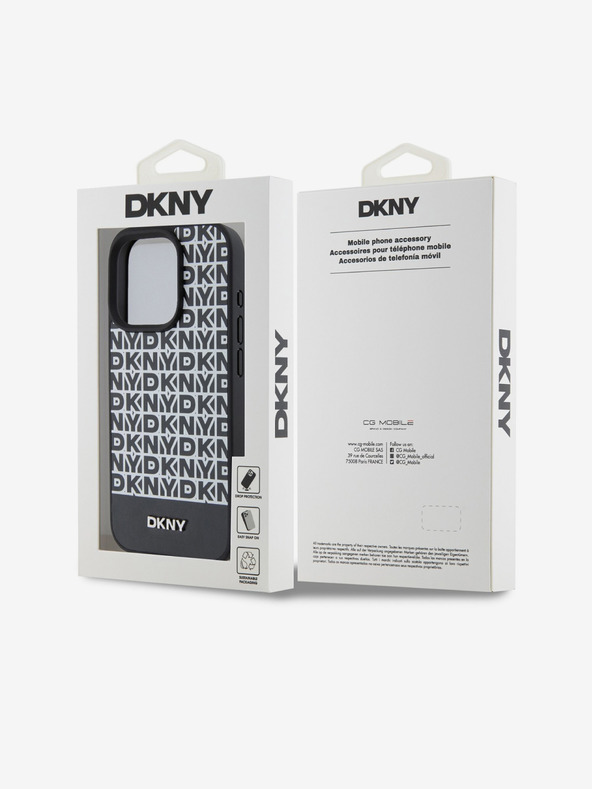DKNY PU Leather Repeat Pattern Bottom Stripe MagSafe Back Cover για iPhone 14 Pro Black DKNY