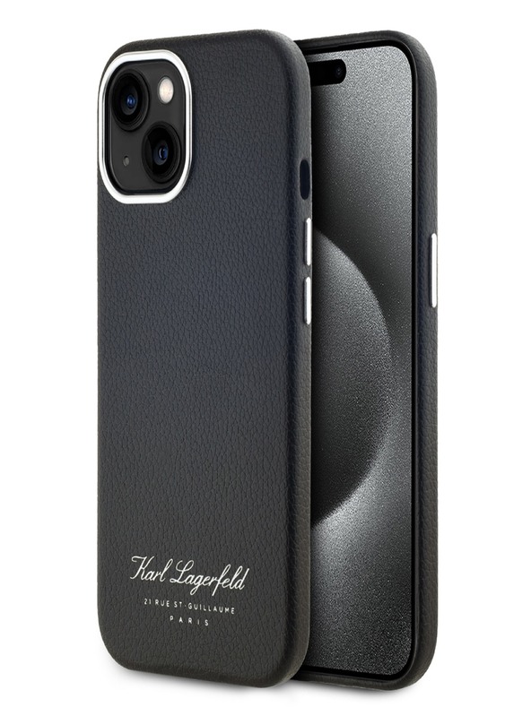 Karl Lagerfeld Κοκκώδες κάλυμμα πλάτης PU Hotel RSG για iPhone 15 Μαύρο Karl Lagerfeld